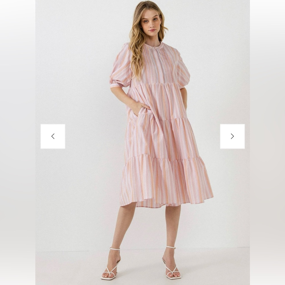 ENGLISH FACTORY Stripe Midi Dress in Orange